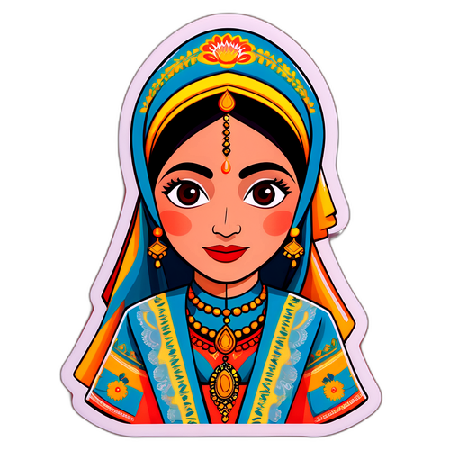 Kulturfylt klistremerke av Lubna Jaffery i tradisjonelt antrekk
