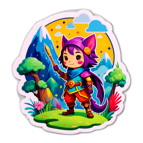 ס sticker עם דמות פרן בחקר עולם פנטזיה