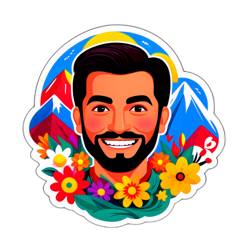 Ilustración del rostro sonriente de Gabriel Boric con elementos de la cultura chilena