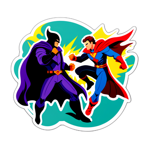 Jännittävä ja energinen tarra: sankarin ja pahiksen intensiivinen taistelu