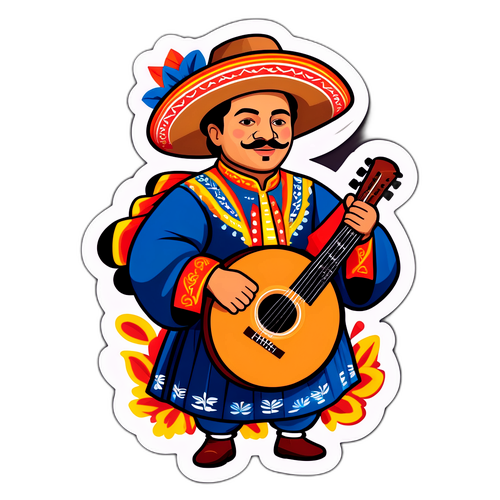 Sticker z wizerunkiem Padilla Bidas w folklorystycznym stylu