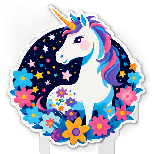 Whimsical Unicorn with Flowers and Stars