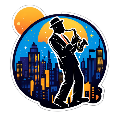 Джазовая тема с Угрантом, играющим на саксофоне на фоне вечернего города