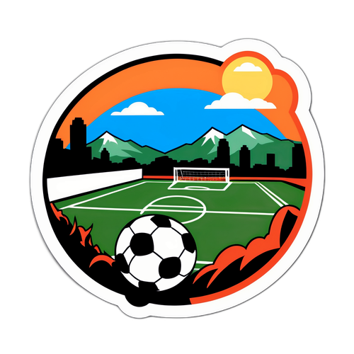 Ilustración de un paisaje argentino con un campo de fútbol