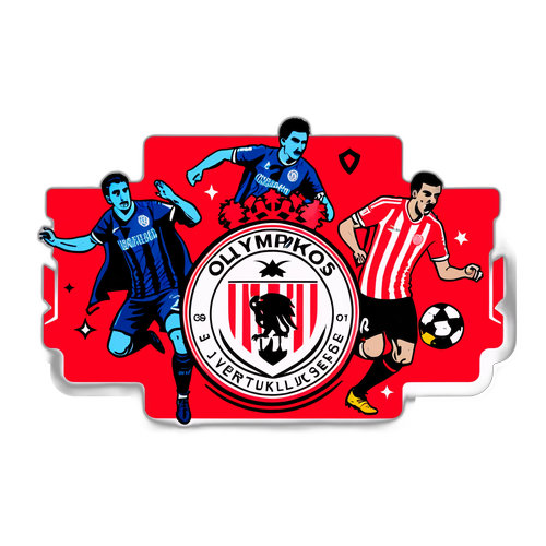Sticker van Olympiakos en Leverkusen met spannend voetbalmoment