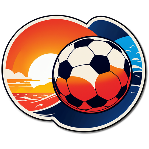 Vrolijke PSV Logo Sticker met Bal en Zonsondergang