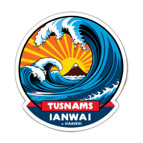 Edukacyjny sticker o tsunami na Hawajach