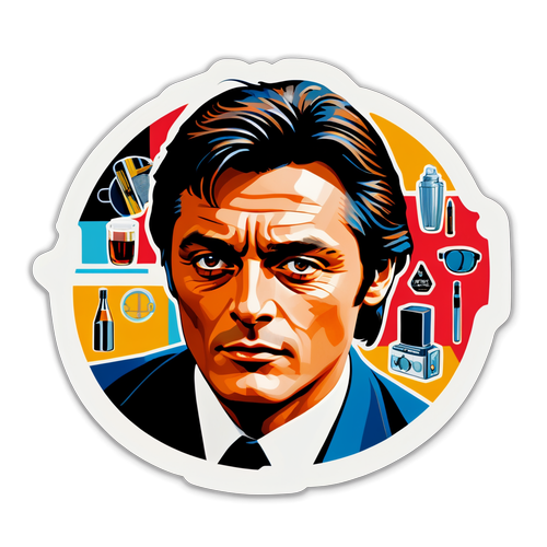 Der Glanz des Kinos: Alain Delon in einem glitzernden Sticker voller Filmikonen!