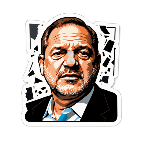 Tankeväckande klistermärke av Harvey Weinstein med en krossad filmklappa