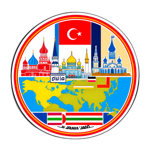 Vintage Postkaart Sticker: Geopolitiek van Rusland, Iran en Israël