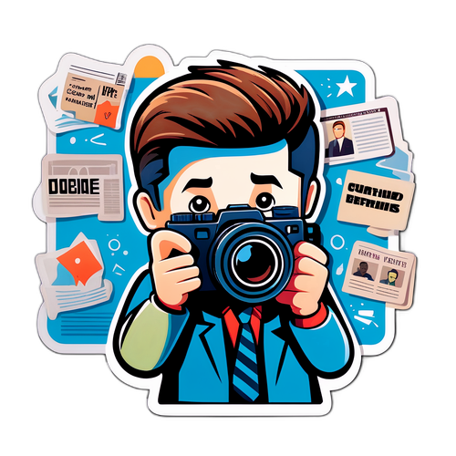 מדבקה של כתבן עם מצלמה