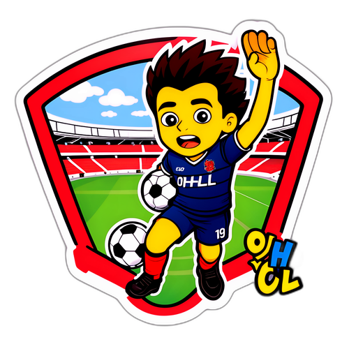 Sticker met cartoonafbeelding van een OHL-wedstrijdmoment