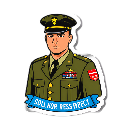 Sticker cu un soldat în uniformă, simbolizând onoarea serviciului militar