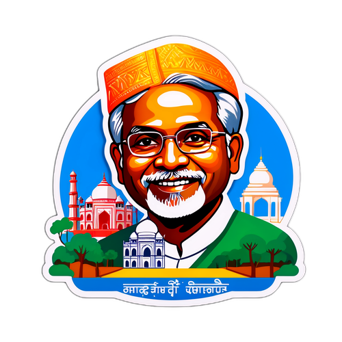 Ilustrasi Nitish Kumar Reddy dengan Landmark Ikonik dan Simbol Budaya