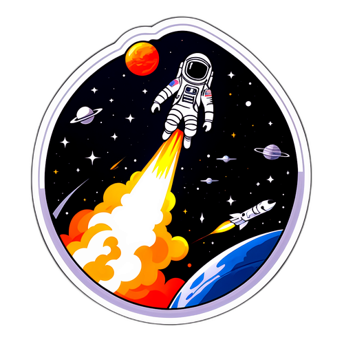 Sticker Futuristico: Razzo SpaceX con Astronauta