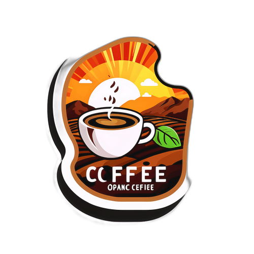 Sticker giá cà phê với hình ảnh cánh đồng cà phê và biểu đồ giá