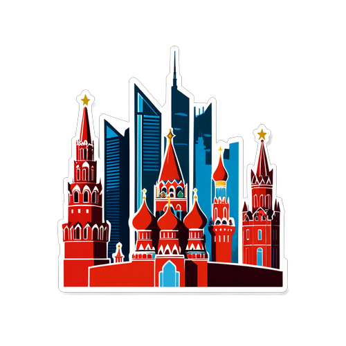Силуэт Москвы с характерными небоскрёбами и традиционной архитектурой