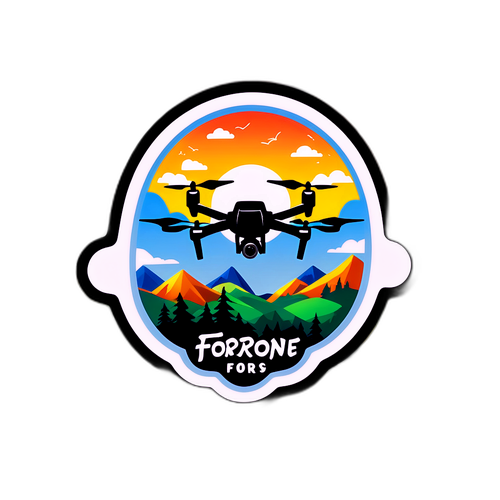 Стикер с дроном над красивым пейзажем с текстом 'Foros Drone'