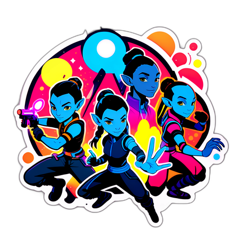 En sci-fi klistermärke av Avatar 3 karaktärer i actionposer