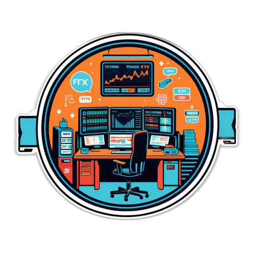 Retro-sticker av FTX med vintage trading floor estetik