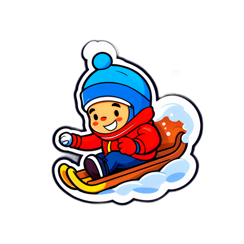 Кумедний мультяшний персонаж, що мчить на санях через снігопад