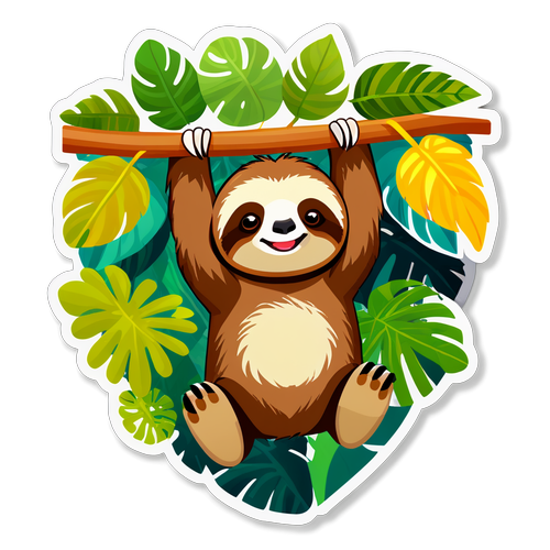 Sticker Sloth Comel di Atas Dahan Pokok