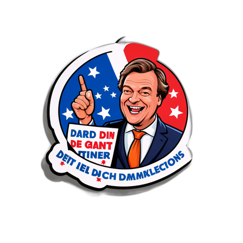 Humorvoller Aufkleber für die niederländischen Wahlen mit lustigen politischen Slogans
