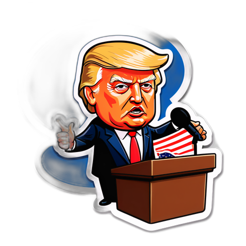 Caricatură a unei conferințe de presă cu Donald Trump