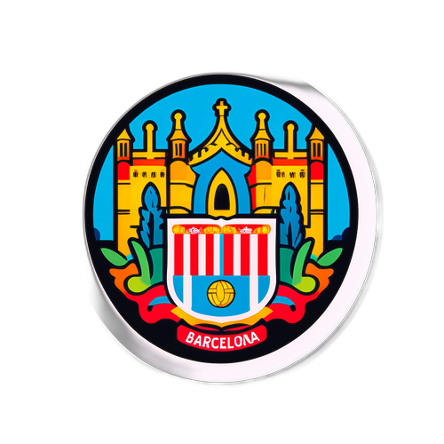 Sticker Colorido de Barcelona con Elementos Culturales y Elegantes