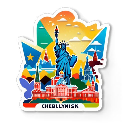 Стикер с известными достопримечательностями Челябинска в коллаже