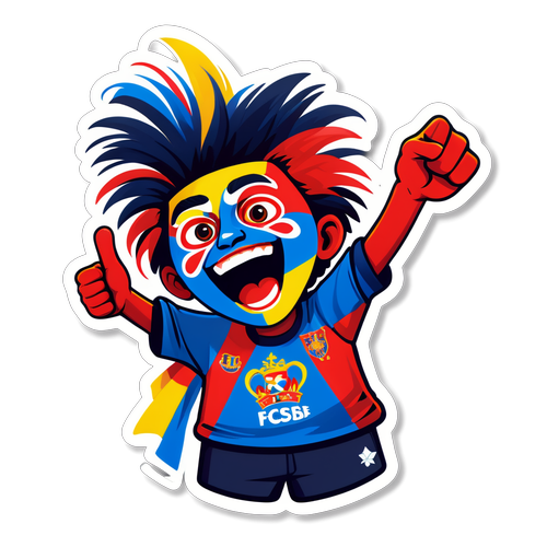 Ilustrație jucăușă a fanilor FCSB încurajând cu fața colorată