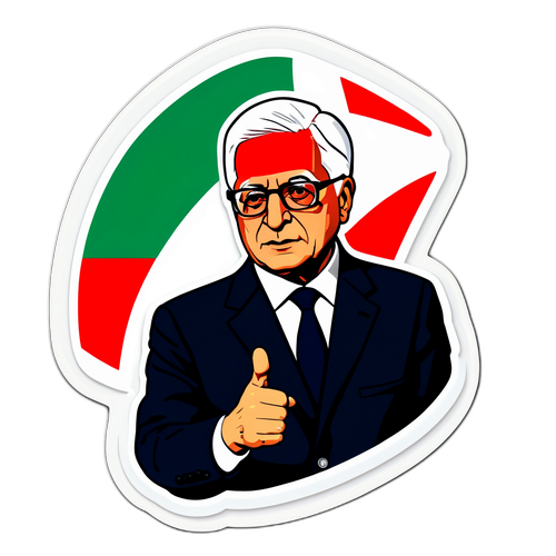 En samtida klistermärke av Sergio Mattarella som håller tal