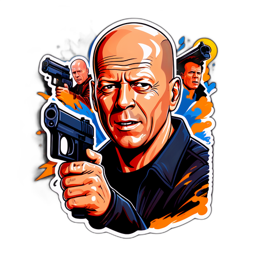 브루스 윌리스의 액션 장면 스티커 디자인