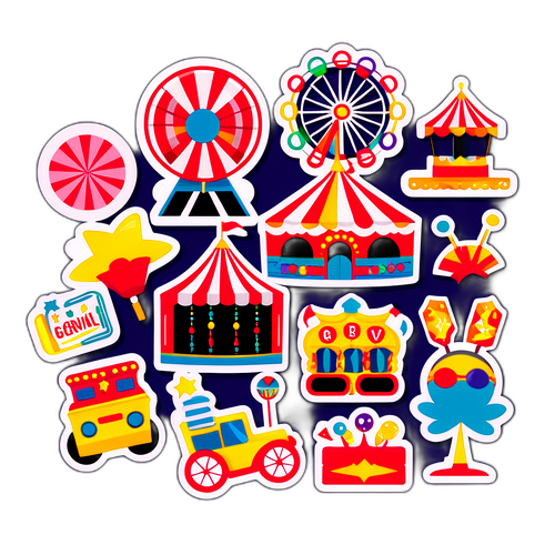 Дизайн наклейки с аттракционами и карнавальными играми, вдохновленный Вегасом