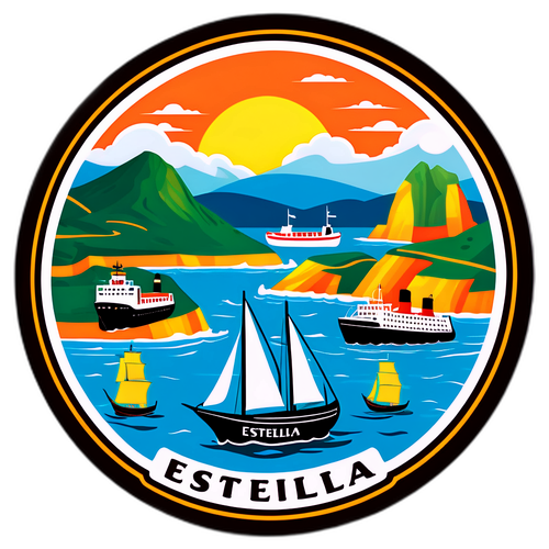 Ілюстрація порту з кораблями та пейзажем