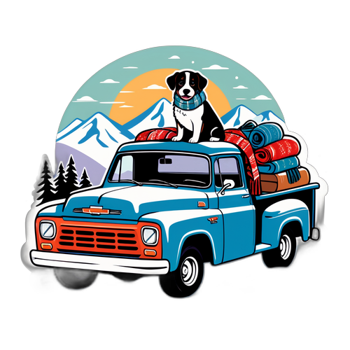 Przytulna zimowa scena z vintage pickupem