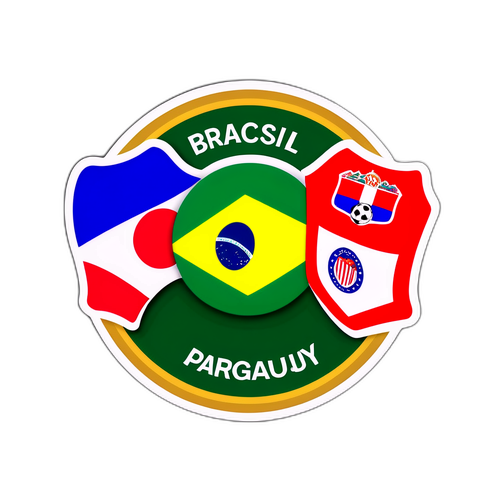 Desenho de um adesivo mostrando as bandeiras do Brasil e do Paraguai durante o jogo de futebol
