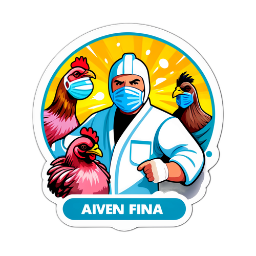 ヒーローが鳥インフルエンザと戦うイラスト