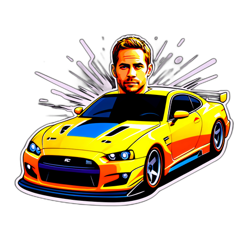 Sticker van Paul Walker met Iconische Auto