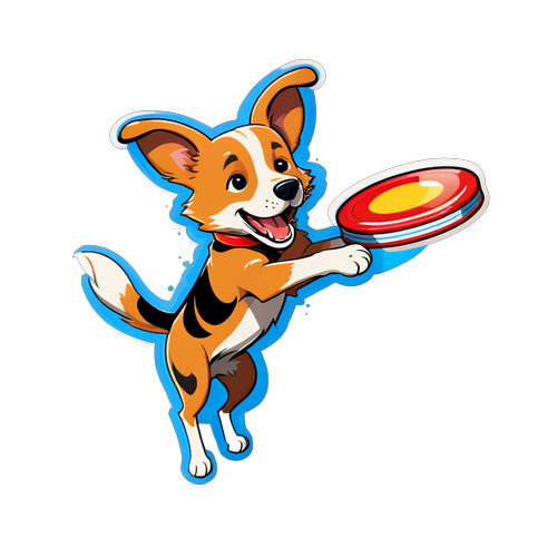 Unleash the Joy! This Vibrant Frisbee Dog Sticker Will Energize Your Every Day!