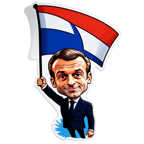 Sticker cu Emmanuel Macron în stil caricatural