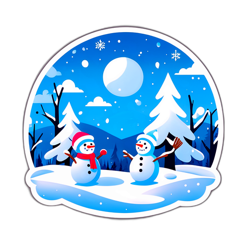 Зимовий пейзаж з сніговиками