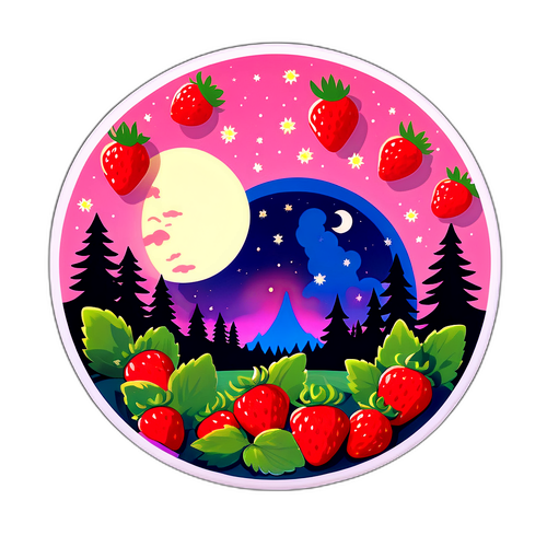 Stiker Bulan Penuh dan Stroberi