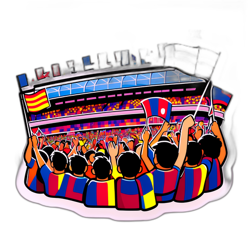 Μια διασκεδαστική καρτουνίστικη απεικόνιση του Ελ Καμπού Νου γεμάτου με παθιασμένους φιλάθλους