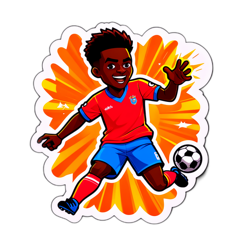 Sticker illustrant Loïs Openda marquant un but en style bande dessinée