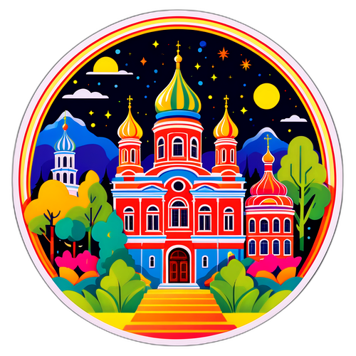 Ілюстрація Воронежу, що показує місцеву культуру, природу та архітектуру в яскравих кольорах