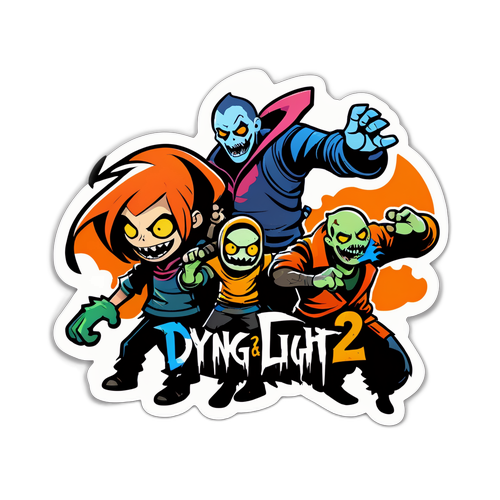 Стикер с персонажами и монстрами из 'Dying Light 2' в динамичном бою