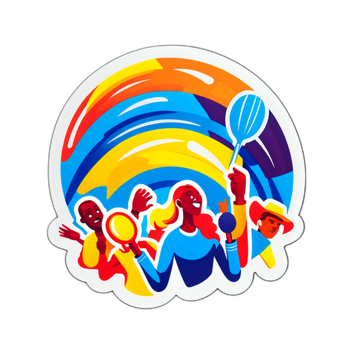 Rajongói közösségi matrica: bulizás, együtt éneklés, színes fan kiegészítők