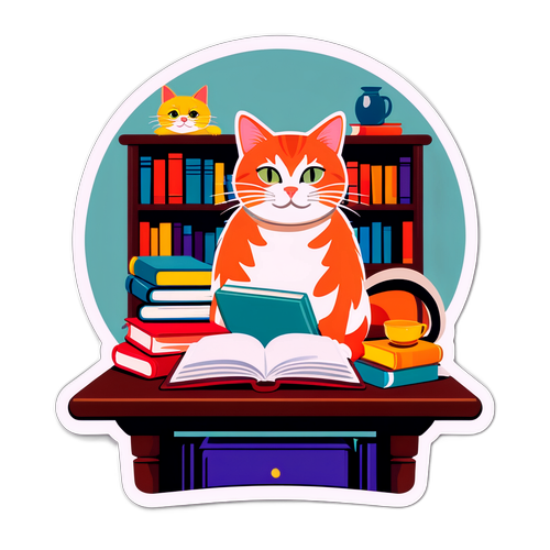 Marie Lehmann med böcker och katt