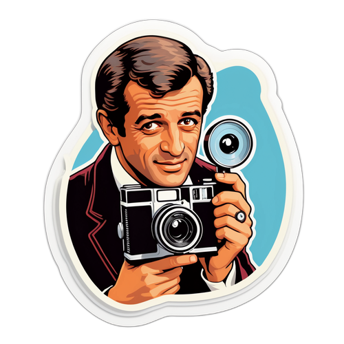 Retro styl samolepka Jean-Paula Belmonda s filmovým fotoaparátem